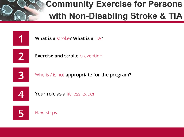 Single module - Community Exercise for Persons with Non-Disabling Stroke & TIA